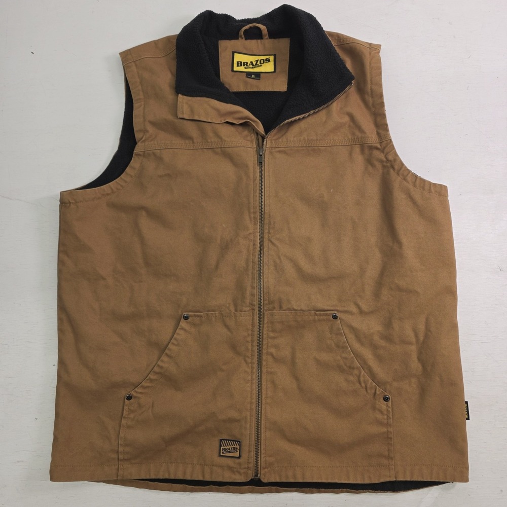 Brazos Work Force Gate Keeper Fleece Lined Canvas Vest Brown Men's Sz XL EUC